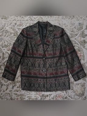 Unbranded Womens Black Patterned Blazer Jacket - Elegant Button-Front Coat Sz XL